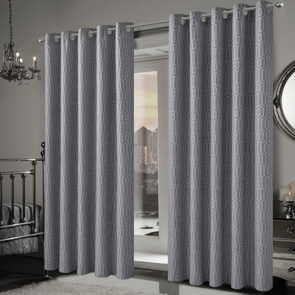 Paris Eyelet Jacquard Curtains Grey Geometric Pattern Thermal Insulated Light Blocking for Bedroom Lounge by OLIVIA ROCCO