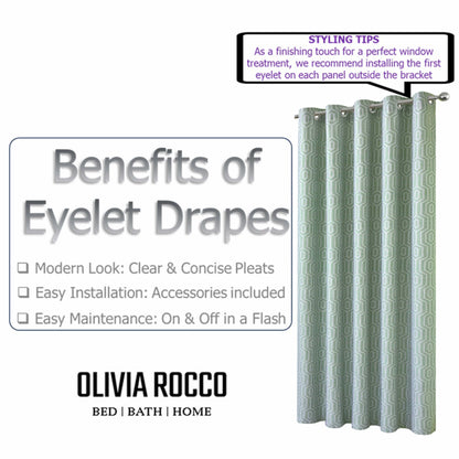 Paris Eyelet Jacquard Curtains Sage Green Geometric Pattern Thermal Insulated Light Blocking for Bedroom Lounge by OLIVIA ROCCO