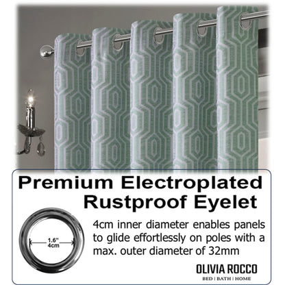 Paris Eyelet Jacquard Curtains Sage Green Geometric Pattern Thermal Insulated Light Blocking for Bedroom Lounge by OLIVIA ROCCO