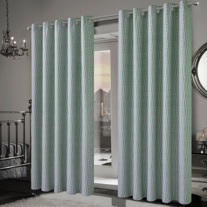 Paris Eyelet Jacquard Curtains Sage Green Geometric Pattern Thermal Insulated Light Blocking for Bedroom Lounge by OLIVIA ROCCO