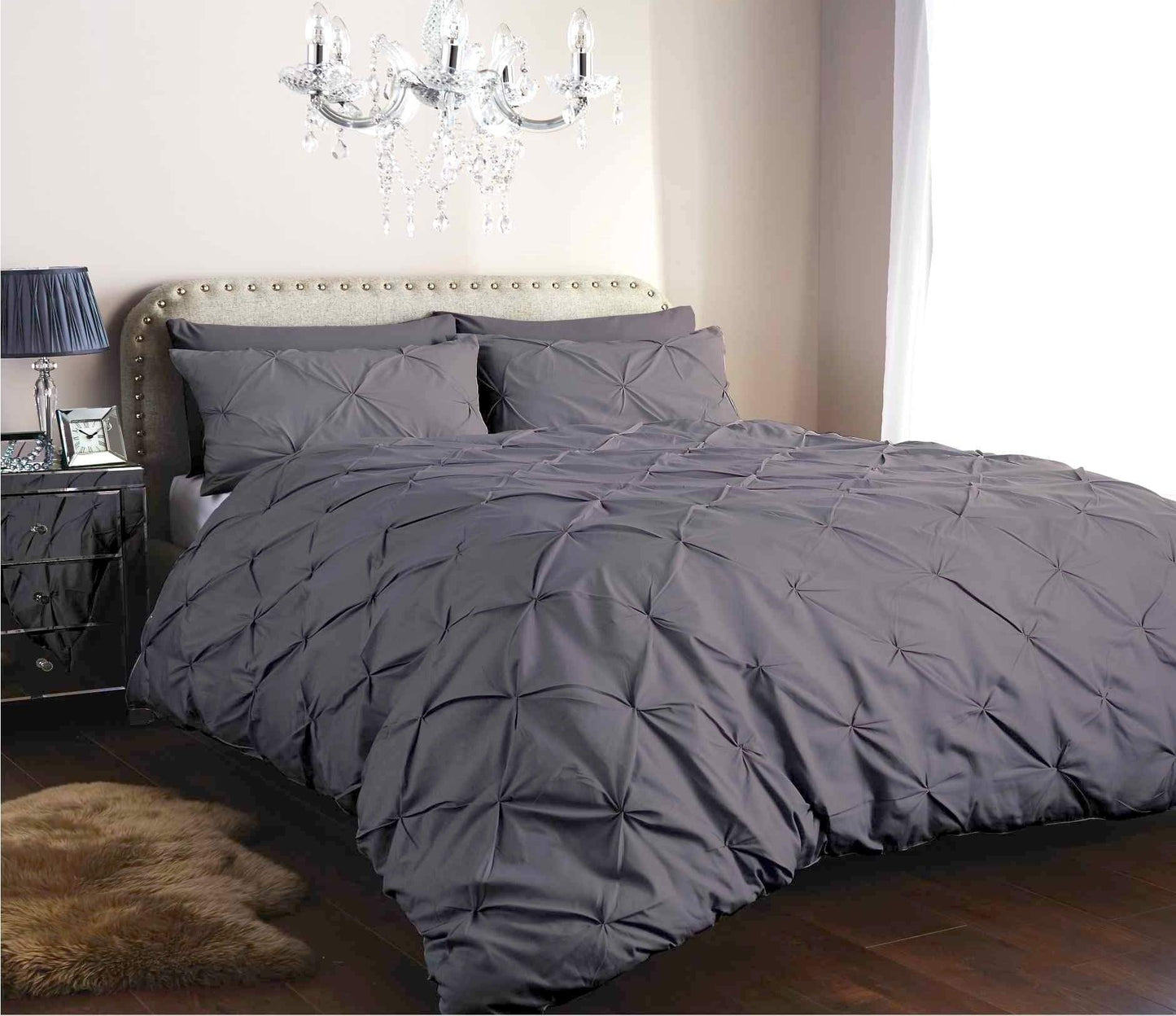 Pintuck Elegance Luxurious Cotton Rich Duvet Cover Set with Handmade Pinch Pleats Available in Single Double King and Super King Sizes OEKO-TEX Certified by OLIVIA ROCCO