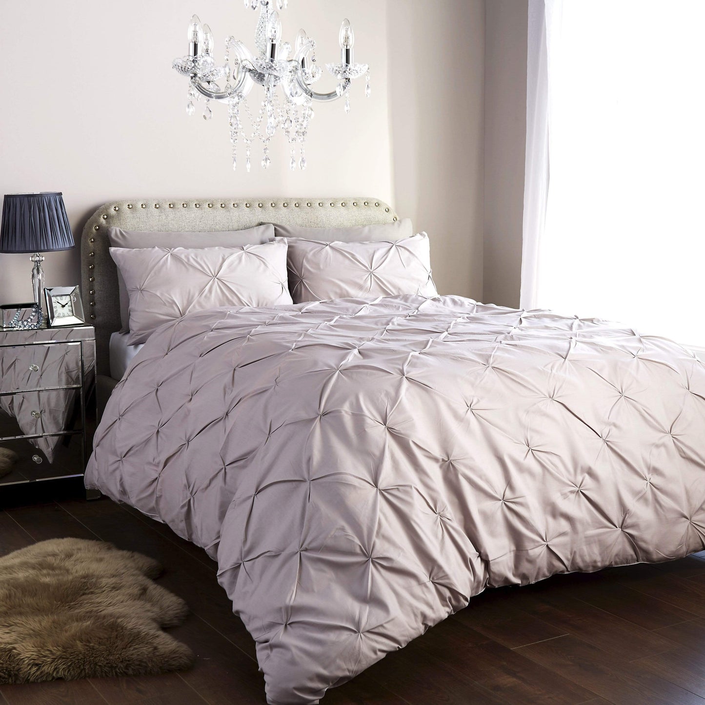 Pintuck Elegance Luxurious Cotton Rich Duvet Cover Set with Handmade Pinch Pleats Available in Single Double King and Super King Sizes OEKO-TEX Certified by OLIVIA ROCCO
