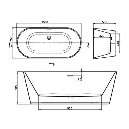 Coast 1500 x 750 Freestanding Bath