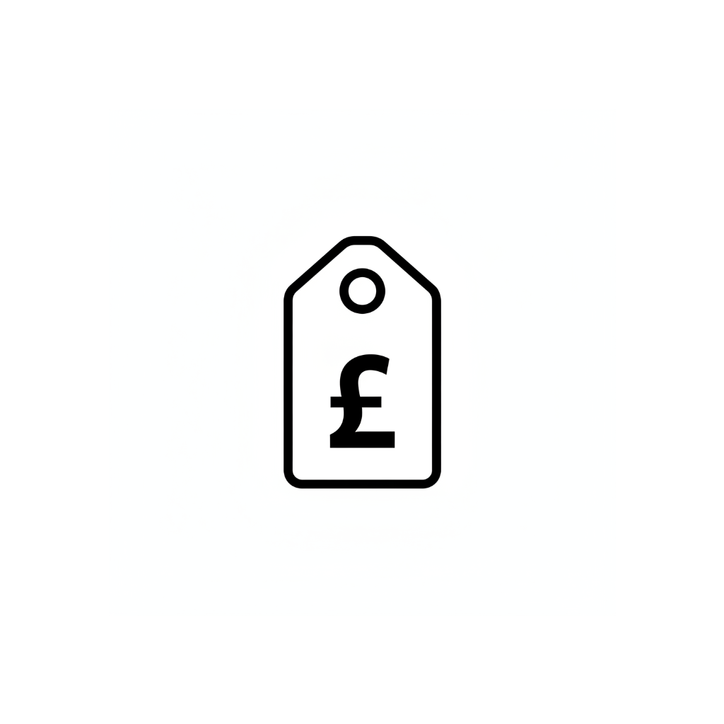 price tag icon for british pounds in black and white