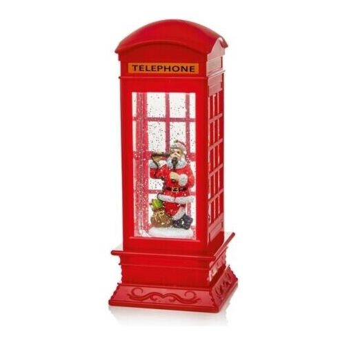 Cabine téléphonique de Noël fonctionnant à piles, toupie à eau scintillante avec LED blanches - 27 cm