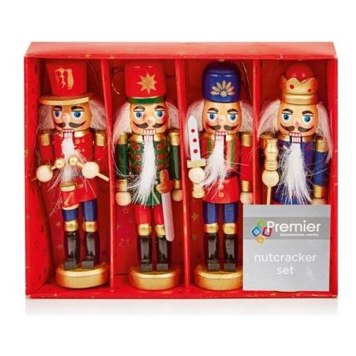 4 X 30cm Colourful Wood Soldier Nutcracker Christmas Ornaments - Drum Bugle Etc