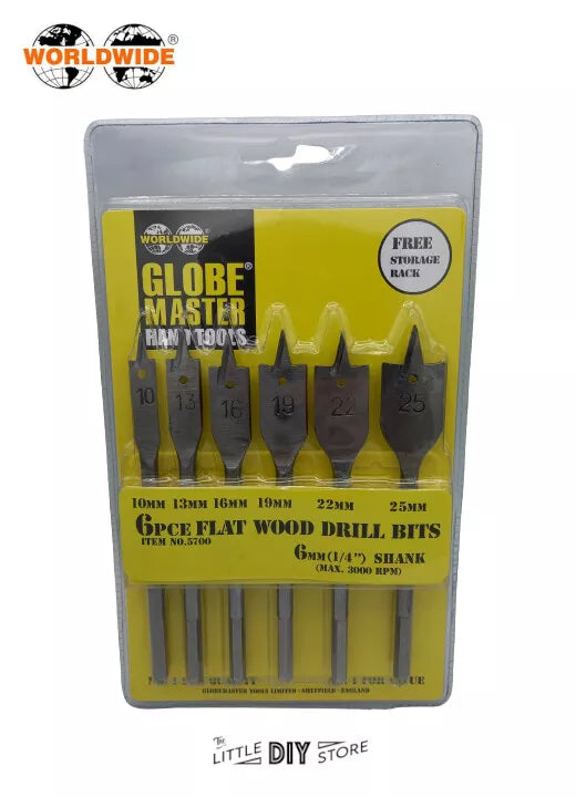 Globemaster Flat Wood Drill Bit Set 6 Piece