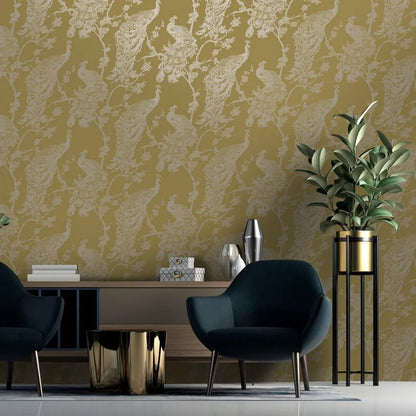 Holden Glistening Peacock Yellow Wallpaper (12962)