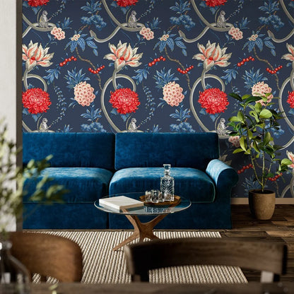 Belgravia Forbidden Fruit Blue Wallpaper