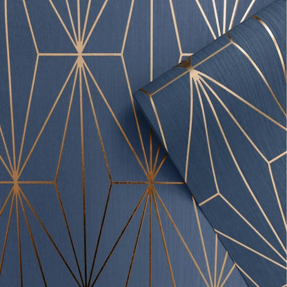 Muriva Kayla Blue and Bronze Wallpaper (703016)