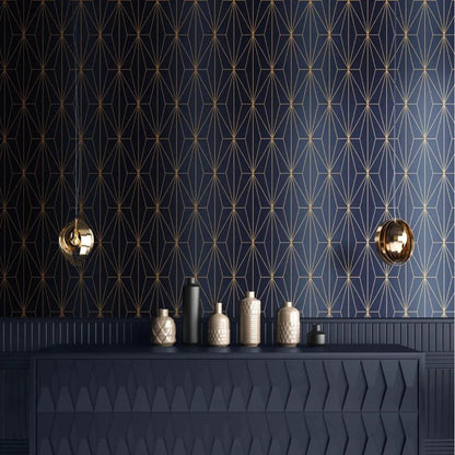 Muriva Kayla Blue and Bronze Wallpaper (703016)