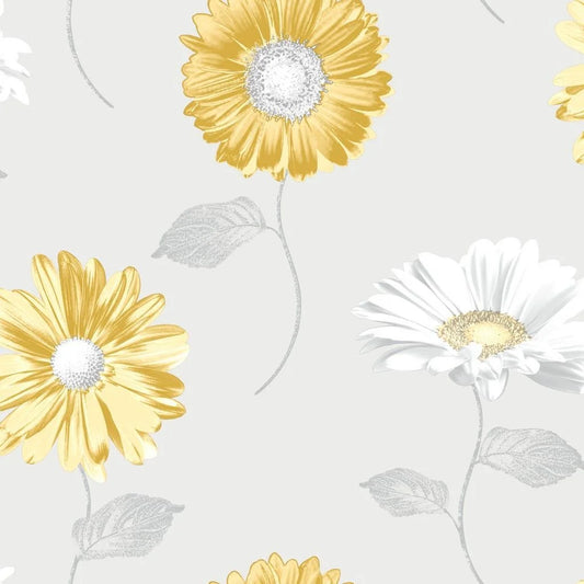 Muriva Daisy Grey/Ochre Wallpaper (111508)