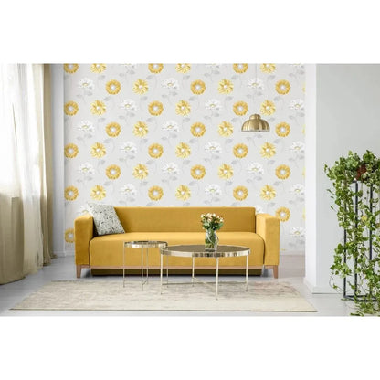 Muriva Daisy Grey/Ochre Wallpaper (111508)