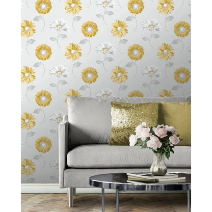 Muriva Daisy Grey/Ochre Wallpaper (111508)