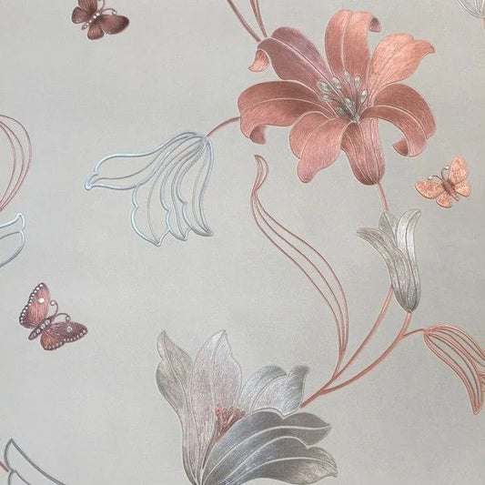 Muriva Amelia Floral Stone & Rose Wallpaper (701410)