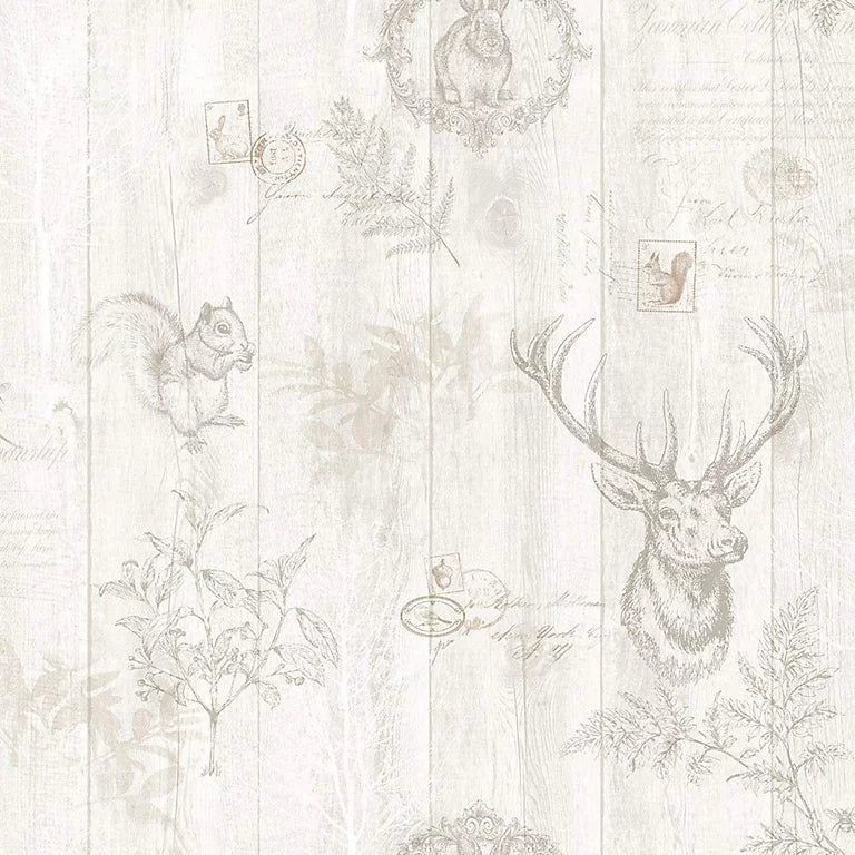 Holden Stags Wood Panel Cream/Rosegold Wallpaper (90092)