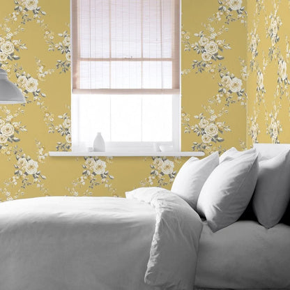 Muriva Canterbury Floral Ochre Wallpaper (165501)