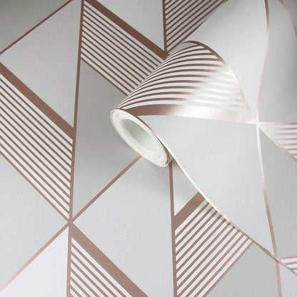 Muriva Lipsy Geometric Grey & Rose Gold Wallpaper (144902)