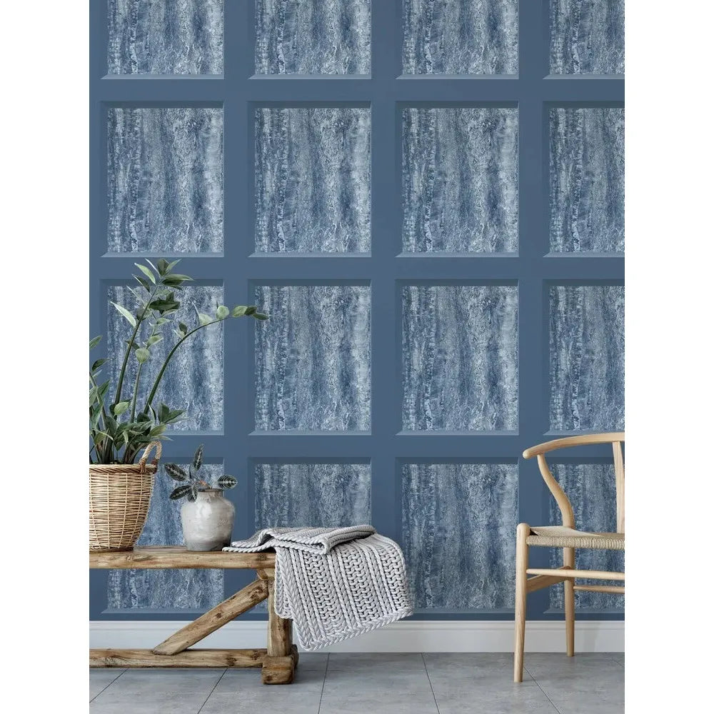 Muriva Eterna Marble Panel Blue Wallpaper (186504)