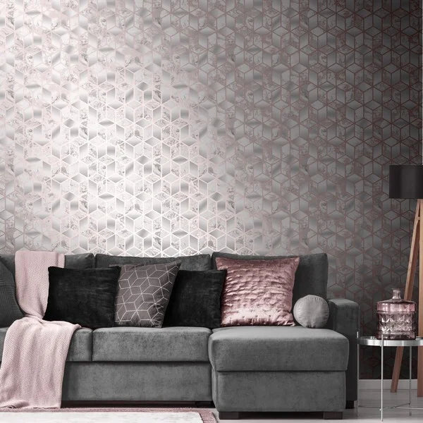 Muriva Elixir Rose Gold Cube Geo Wallpaper (166511)