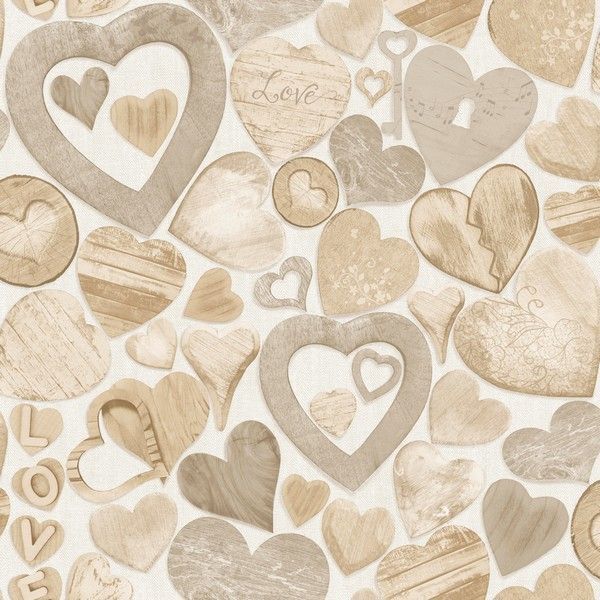 Muriva Coeurs en bois Papier peint (102570)