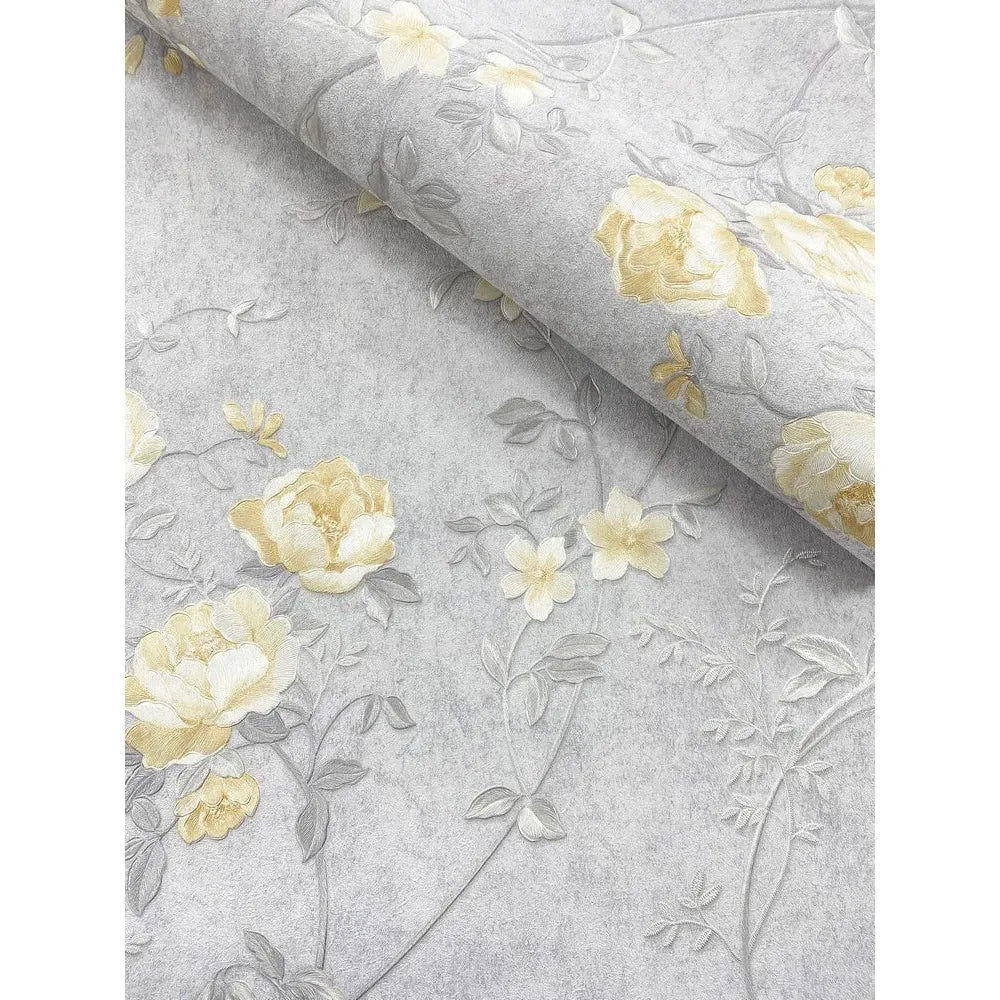 Muriva Bettany Floral Ochre/Grey Wallpaper (703051)