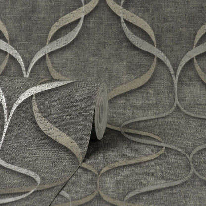 Fine Decor Milano Wave Charcoal Wallpaper (M95614)