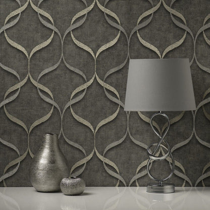 Fine Decor Milano Wave Charcoal Wallpaper (M95614)