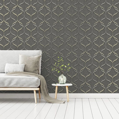 Fine Decor Milano Wave Charcoal Wallpaper (M95614)