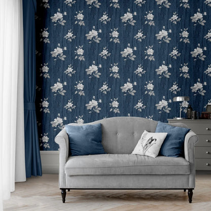 Muriva Oleana Floral Blue/Silver Wallpaper (703073)