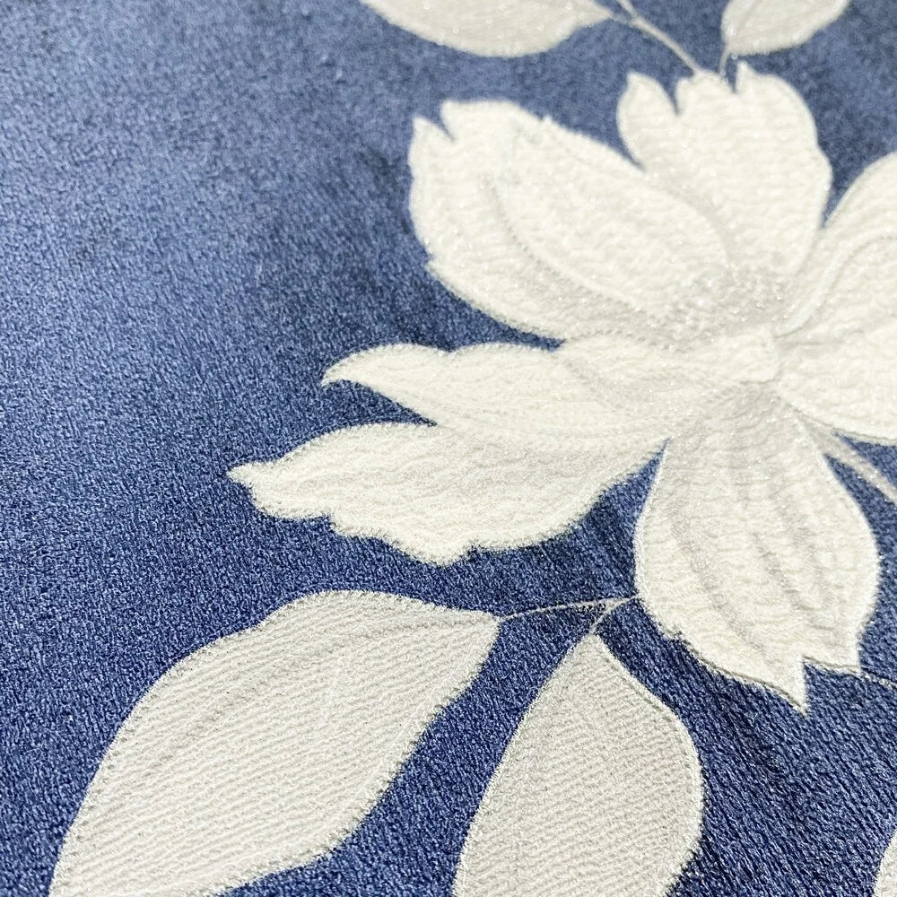 Muriva Oleana Papier peint floral bleu/argent (703073)