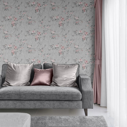 Muriva Bettany Floral Pink/Grey Wallpaper (703052)