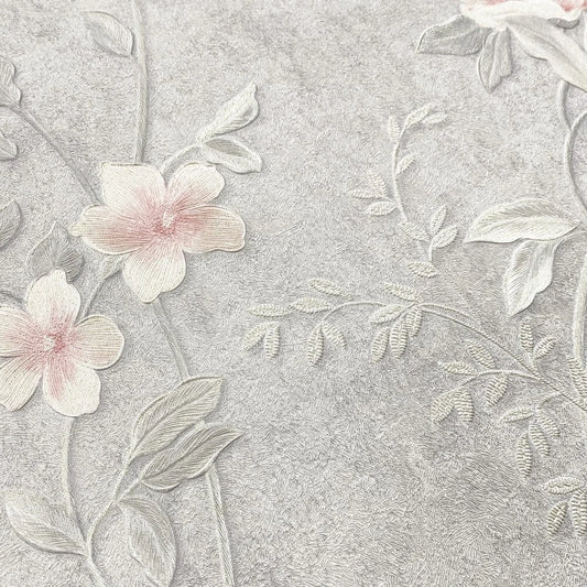 Muriva Bettany Floral Pink/Grey Wallpaper (703052)