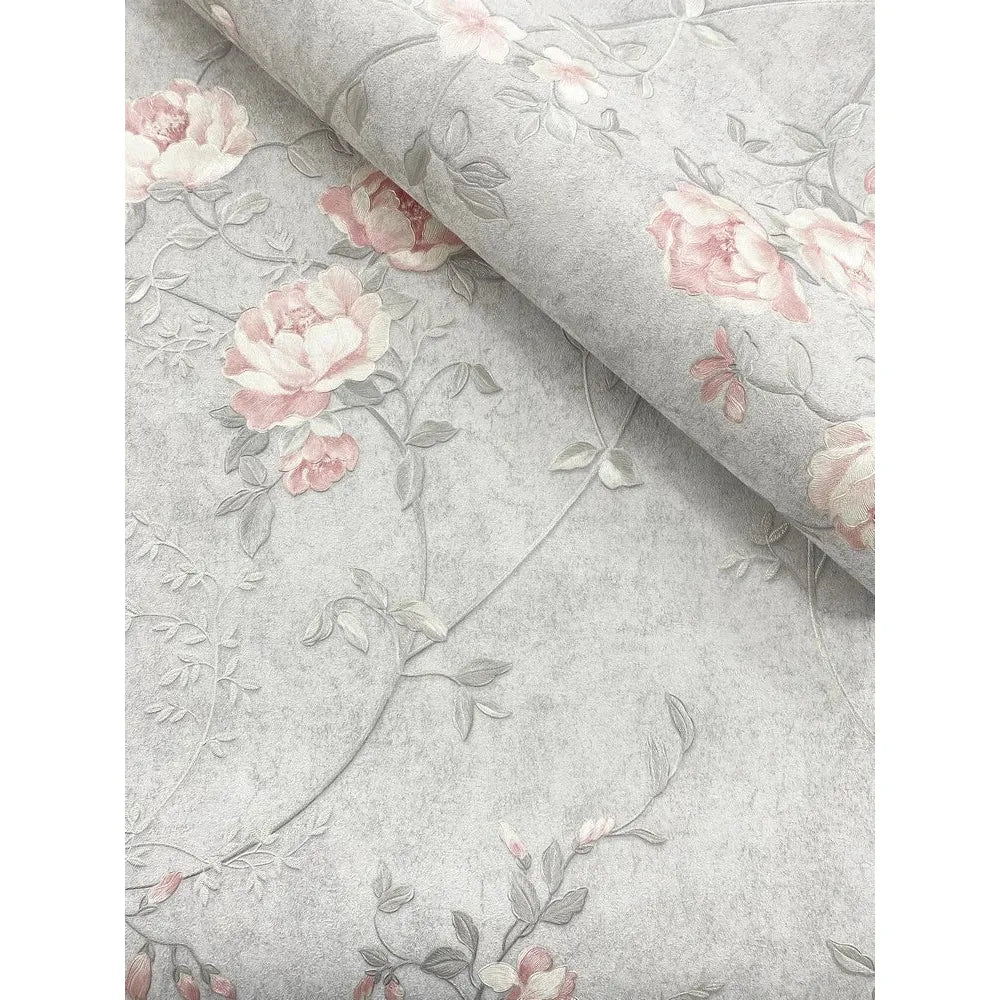 Muriva Bettany Floral Pink/Grey Wallpaper (703052)