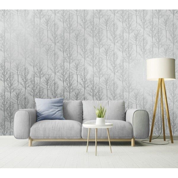 Holden Rhea Trees Grey/Silver Effect Wallpaper (90760)