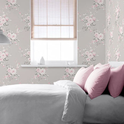 Muriva Canterbury Floral Grey/Pink Wallpaper (165503)