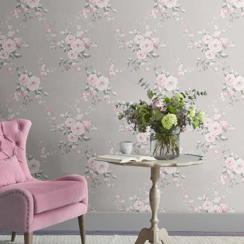 Muriva Canterbury Floral Grey/Pink Wallpaper (165503)