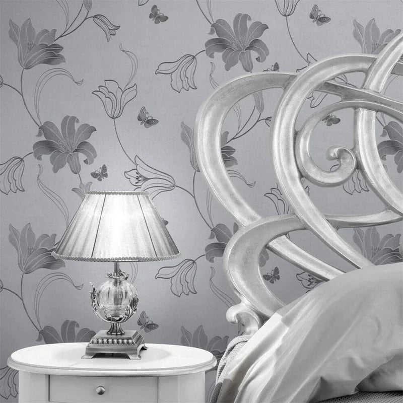 Muriva Amelia Floral Rose Silver & Gun Metal Wallpaper (701414)