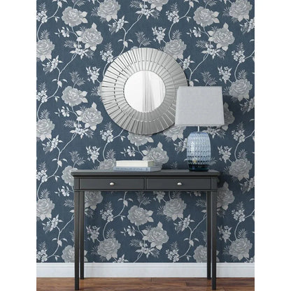 Muriva Darcy James Rosalind Navy Blue Wallpaper (173503)