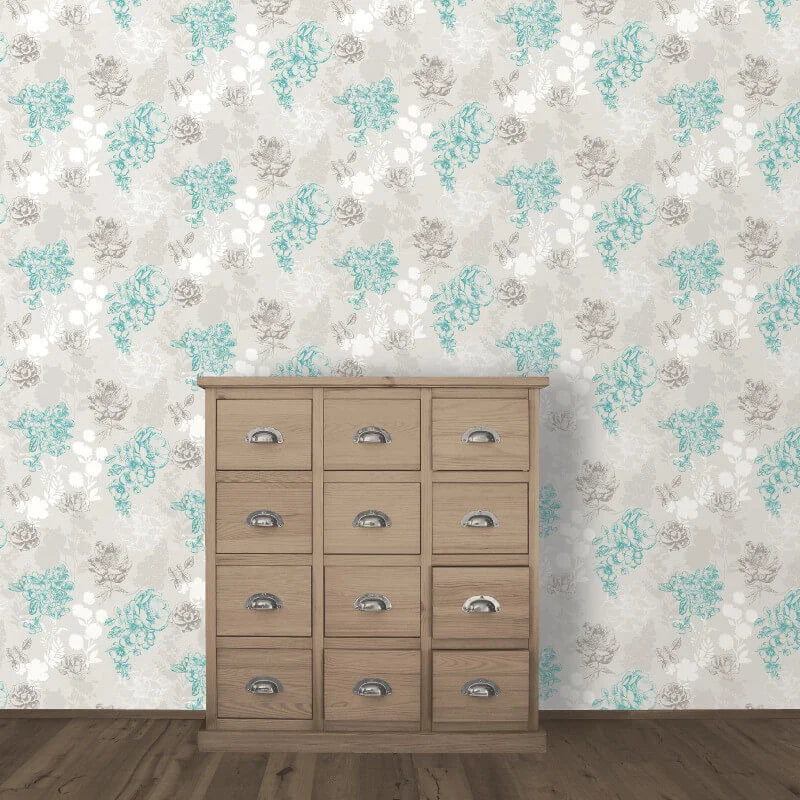 Muriva Mila Floral Chocolate & Teal Wallpaper (140501)