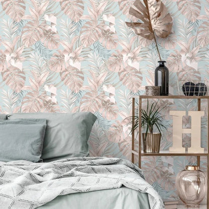 Muriva Teeva Jungle Duck Egg Wallpaper (183502)