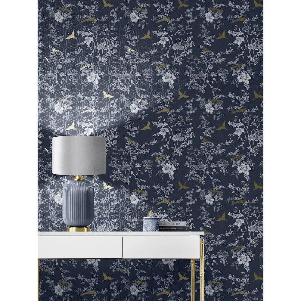 Muriva Himara Blue & Gold Wallpaper (144070)