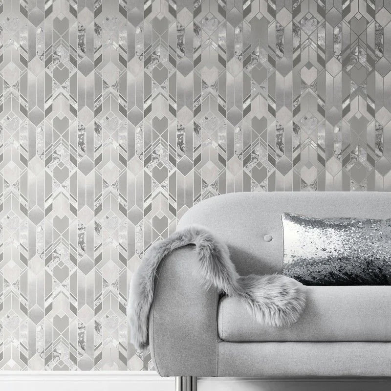 Muriva Elixir Geo Silver Wallpaper (167501)