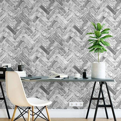 Muriva Herringbone Brick Grey Wallpaper (174502)