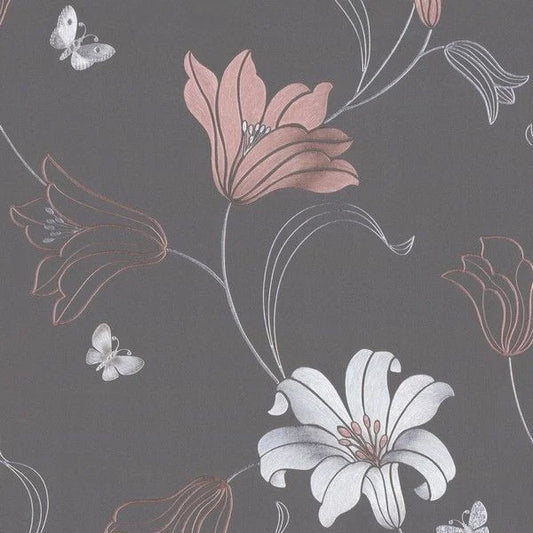 Muriva Amelia Floral Charcoal & Rose Wallpaper (701411)