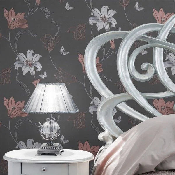 Muriva Amelia Floral Charcoal & Rose Wallpaper (701411)