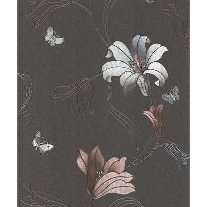 Muriva Amelia Floral Charcoal & Rose Wallpaper (701411)