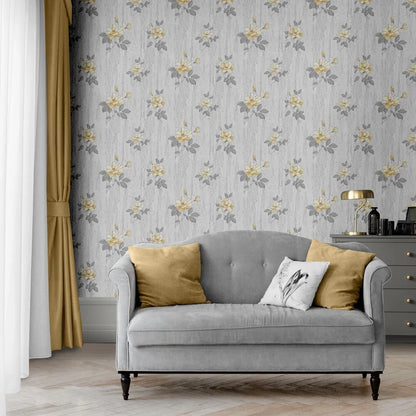 Muriva Oleana Floral Ochre/Grey Wallpaper (703071)