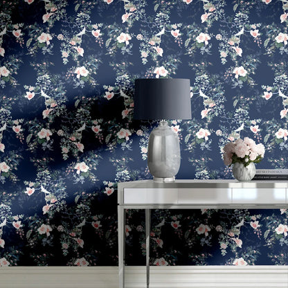 Muriva Lipsy Ophelia Navy Blue Wallpaper (144080)