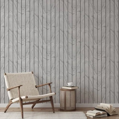 Muriva Woodgrain Panel Silver Wallpaper (193502)